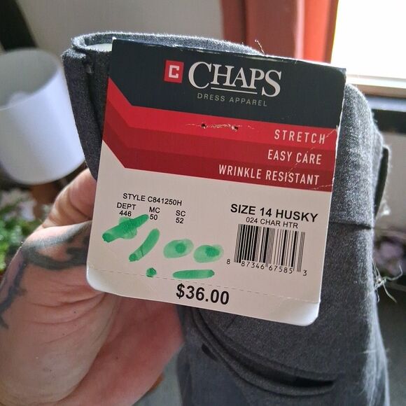 Womens Chaps Sz 14 Huskey Pants Khaki Gray Dress Pants Plain Front Formal Work - Picture 3 of 9